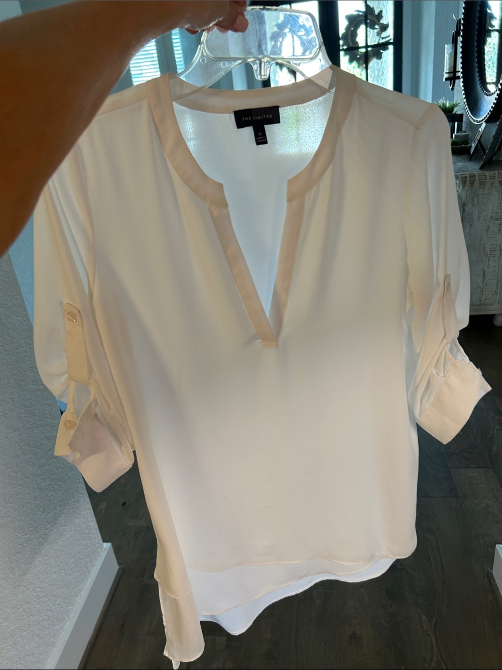 Limited off White Split-Neck Tunic with Roll Tabs